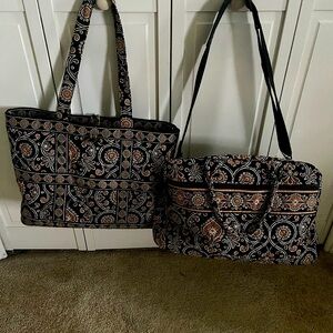 Vera Bradley Cafe Latte Collection Weekender bag together with Tote bag